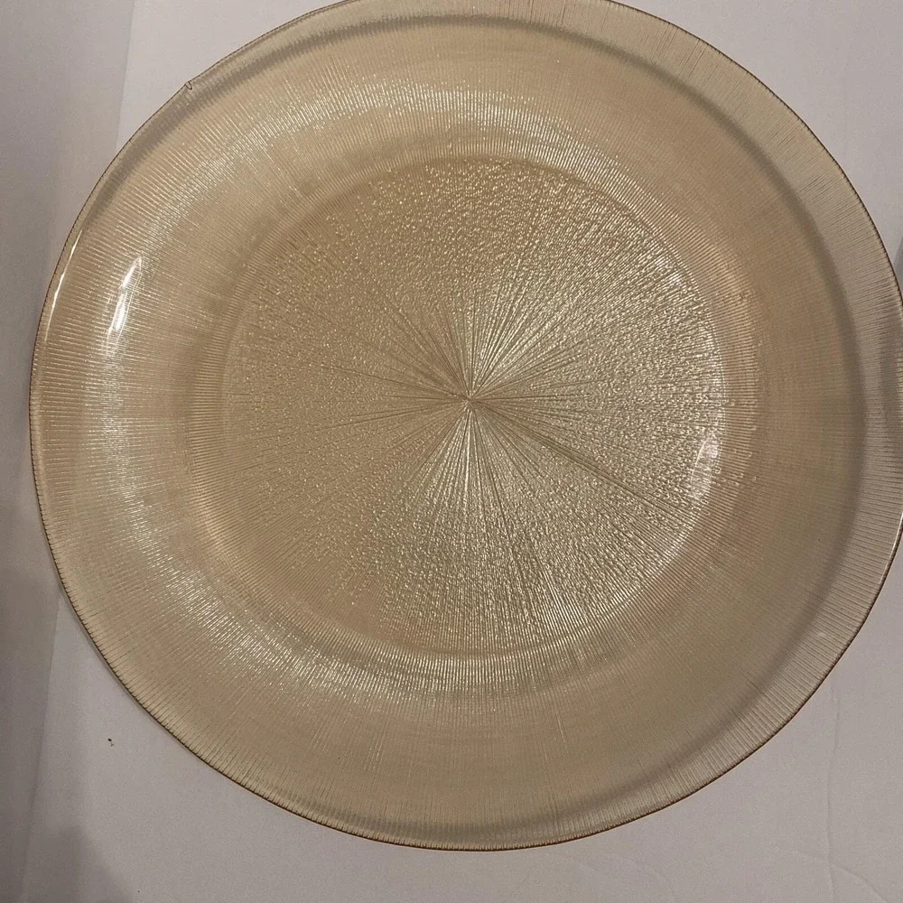 Amber‎ Iridescent Carnival Glass Plates Impressed Pinwheel Starburst Set Of 4
